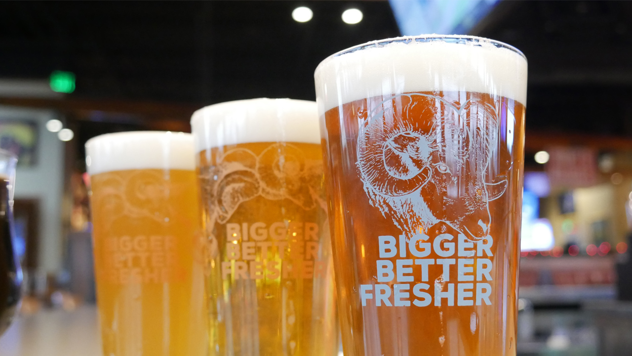 Photo of three beers on a bar top